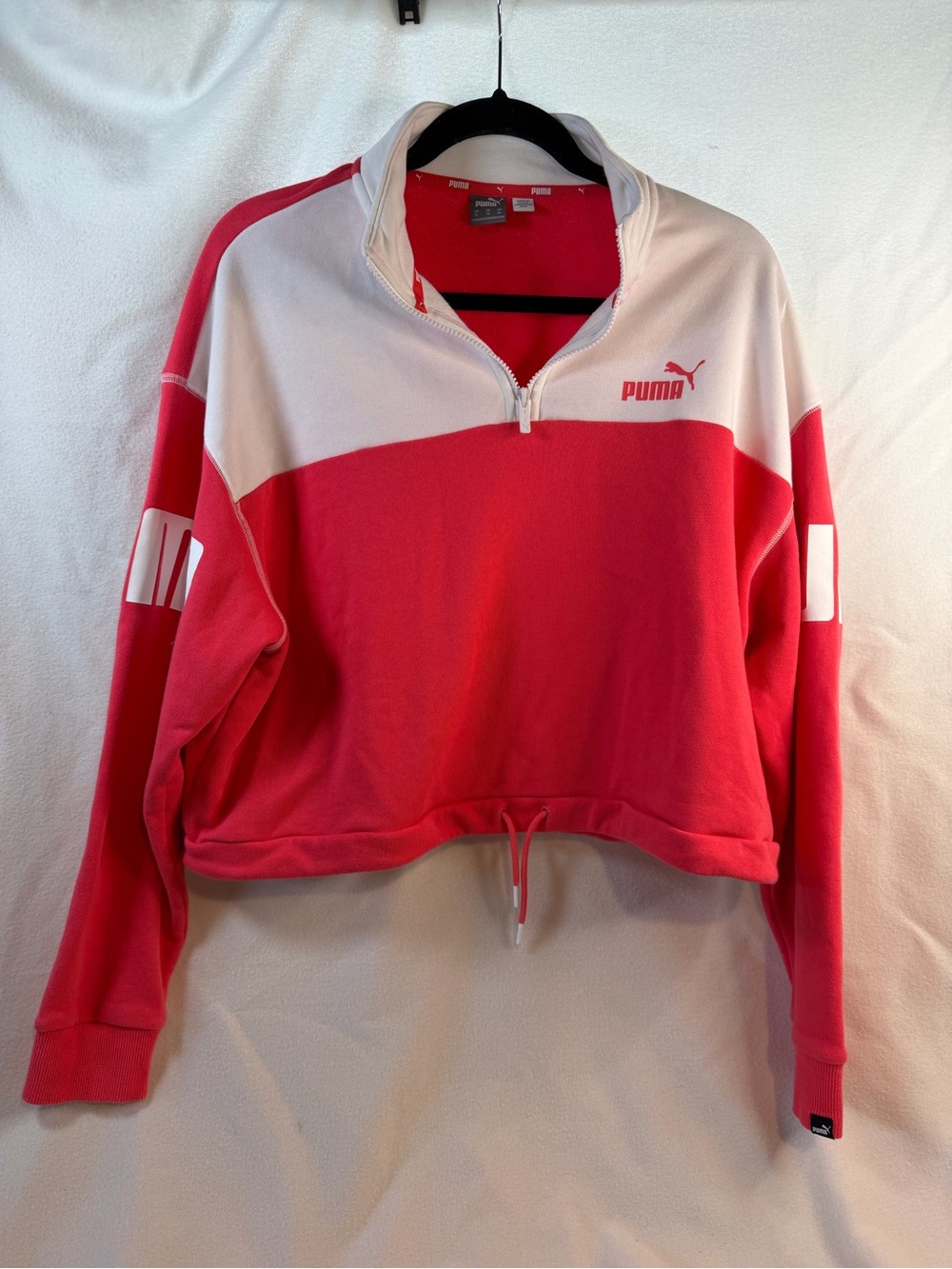 Puma Pink and White Colorblock Half-Zip Sweatshirt
